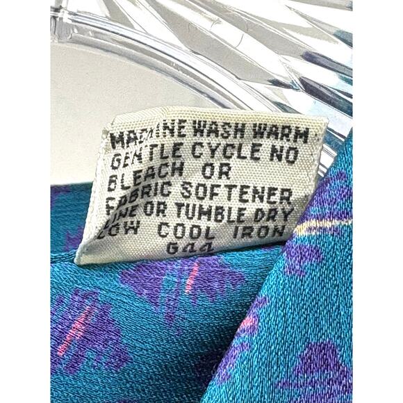 Vintage Liz Claiborne Teal Purple Print Blouson Blouse Size 10 Secretary Style - Picture 6 of 6